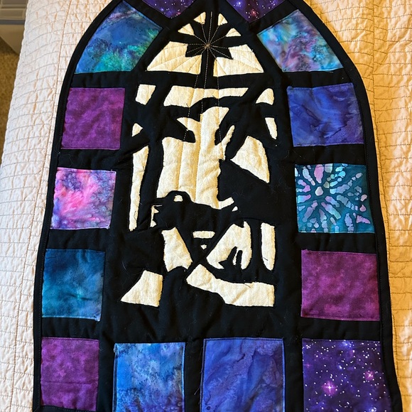 Handmade Stained Glass Style Nativity  Wall Hanging in Black and Purple - Picture 1 of 2
